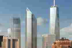 Rendering of the future World Trade Center buildings; 1 WTC is the tallest building, at right